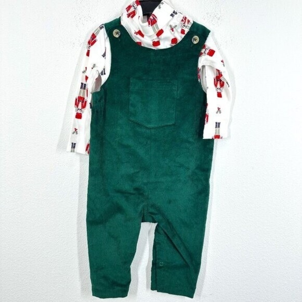 Sammy + Nat Green Corduroy Overall Holiday Outfit Baby's First‎ Christmas NWT